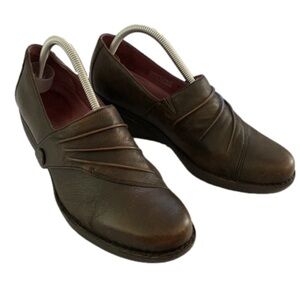 Dansko Aimee Slip On Wedge Shoes, Size 10.5/11, Brown Leather
